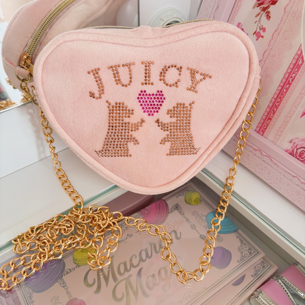 Juicy Couture Blush Pink Heart-Shaped Crossbody with Gold Chain